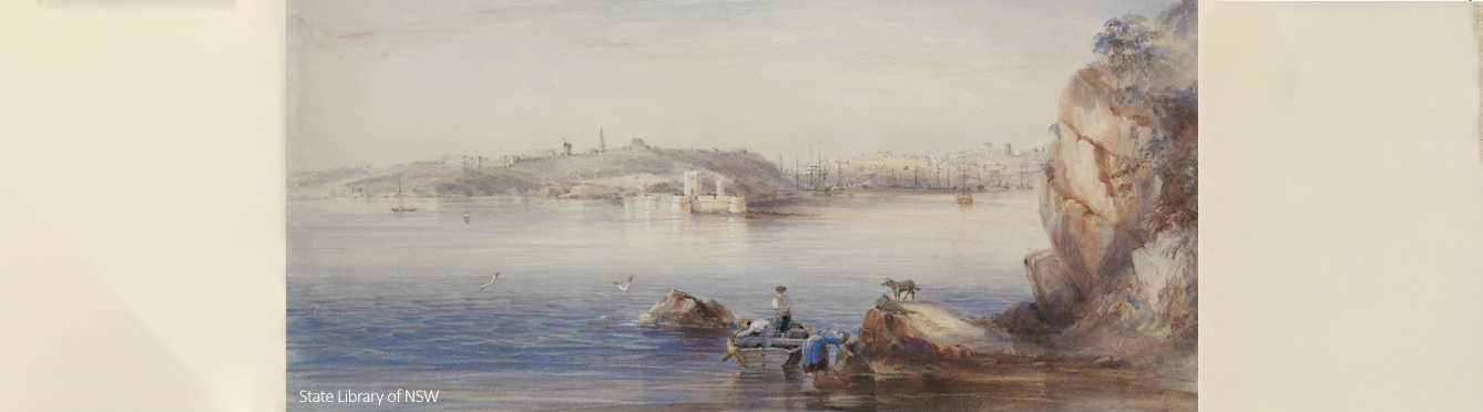 Sydney Cove from the North Shore in 1836. Credit State Library of NSW.