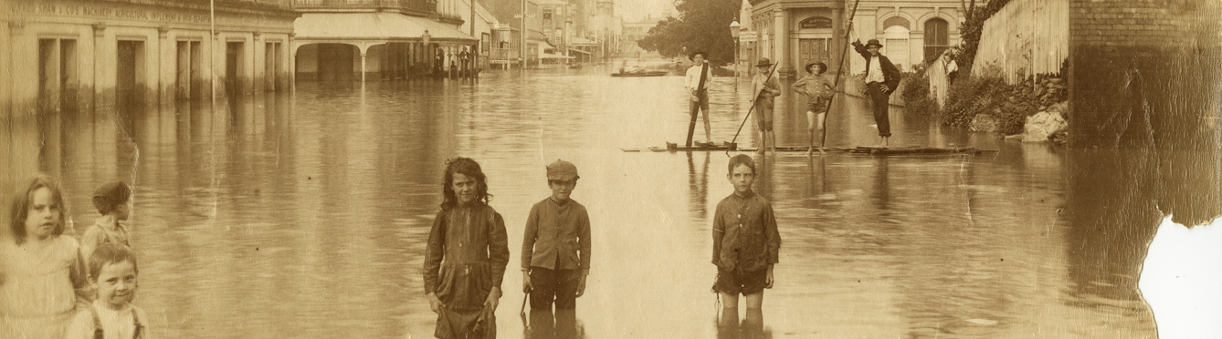 Children standing in a flooded Adelaide Street in Brisbane Queensland 1893 S/lQLD
