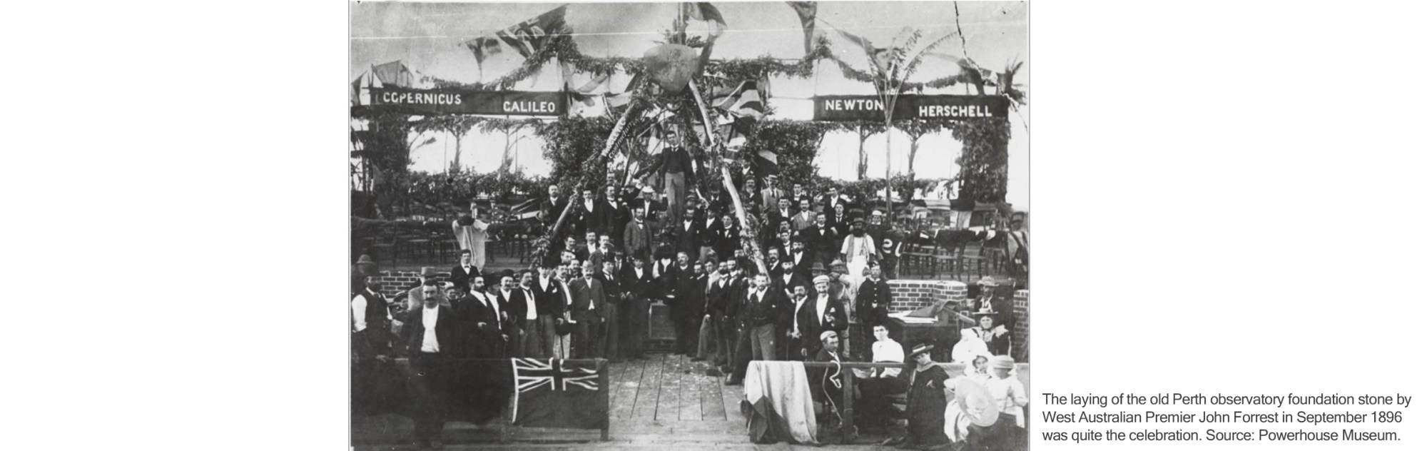The laying of the old Perth observatory foundation stone by West Australian Premier John Forrest in September 1896 was quite the celebration. Source: Powerhouse Museum.